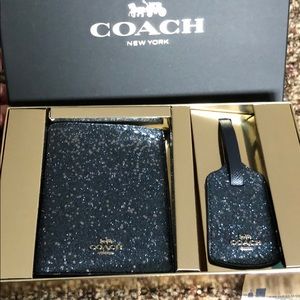 Blue glitter passport holder and bag tag